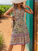 Printed Tie Neck Sleeveless Dress - Taboochic